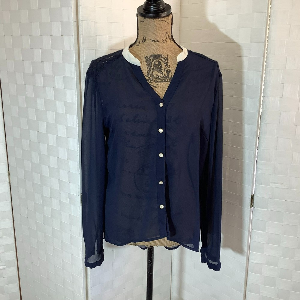 Chloe K Navy sheer blouse size medium